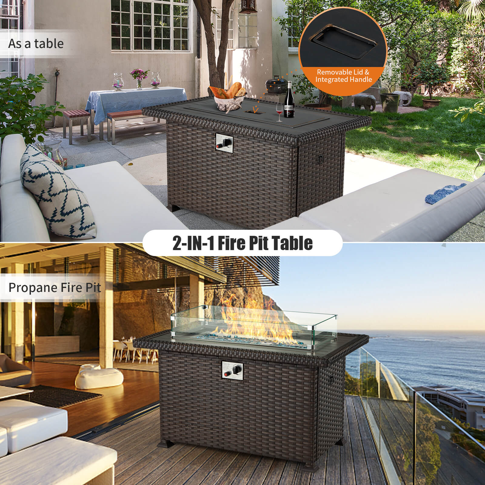 Homrest outdoor fire pit table for porch, backyard and poolside