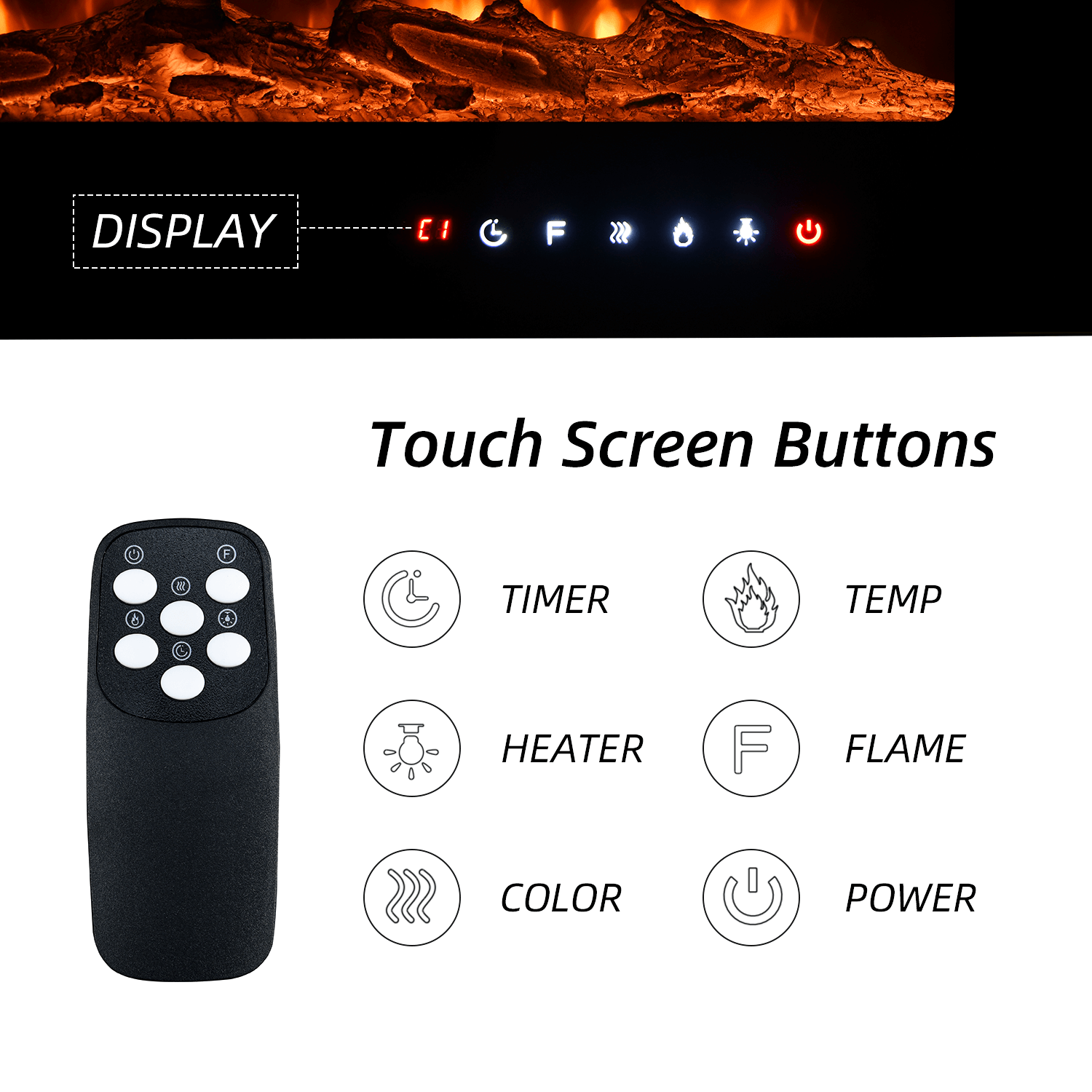 Homrest 70 inch Electric Fireplace, Wall Mounted Fireplace Insert with Remote Control&Touch Screen