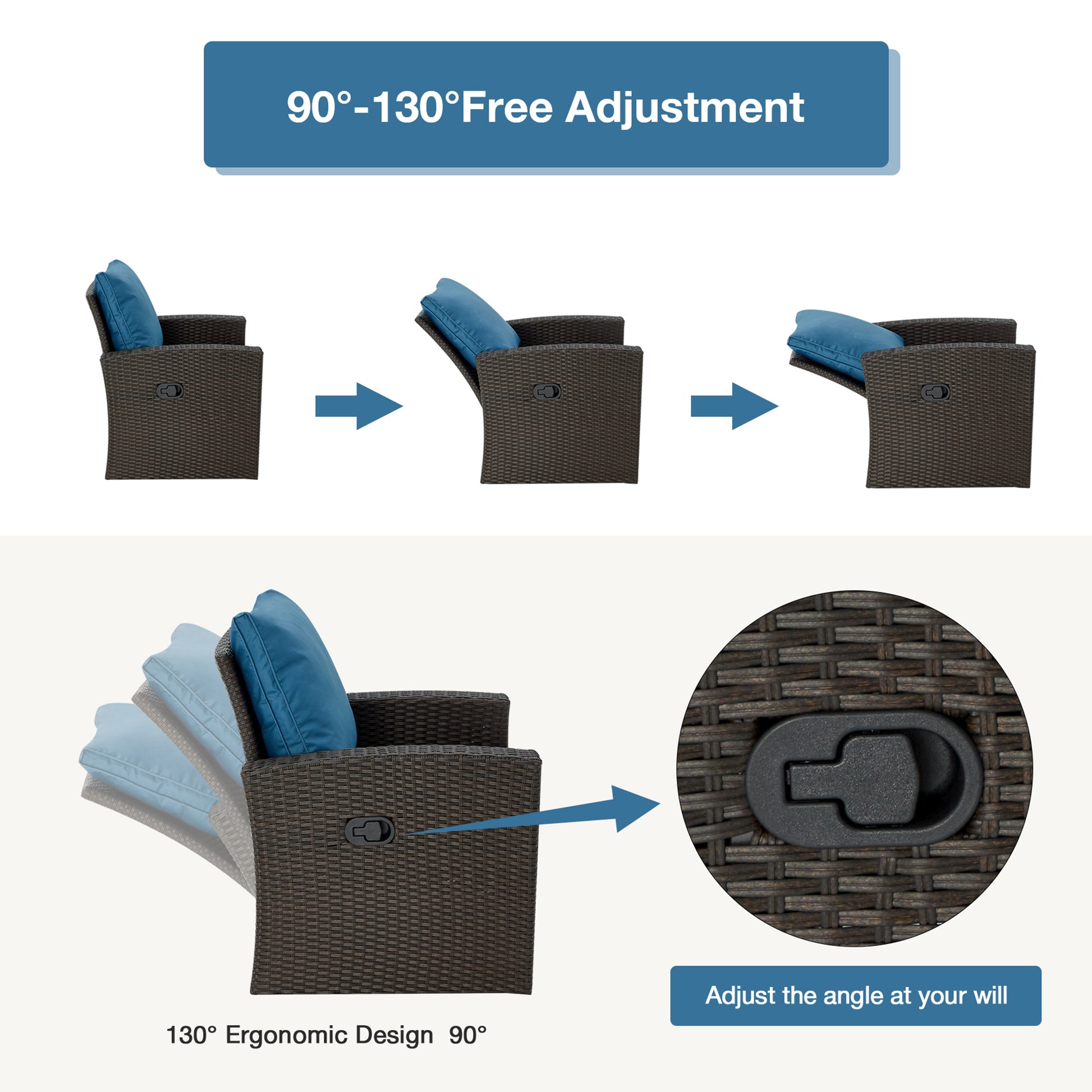 Adjustable recliners of patio sofa set | Homrest furniture