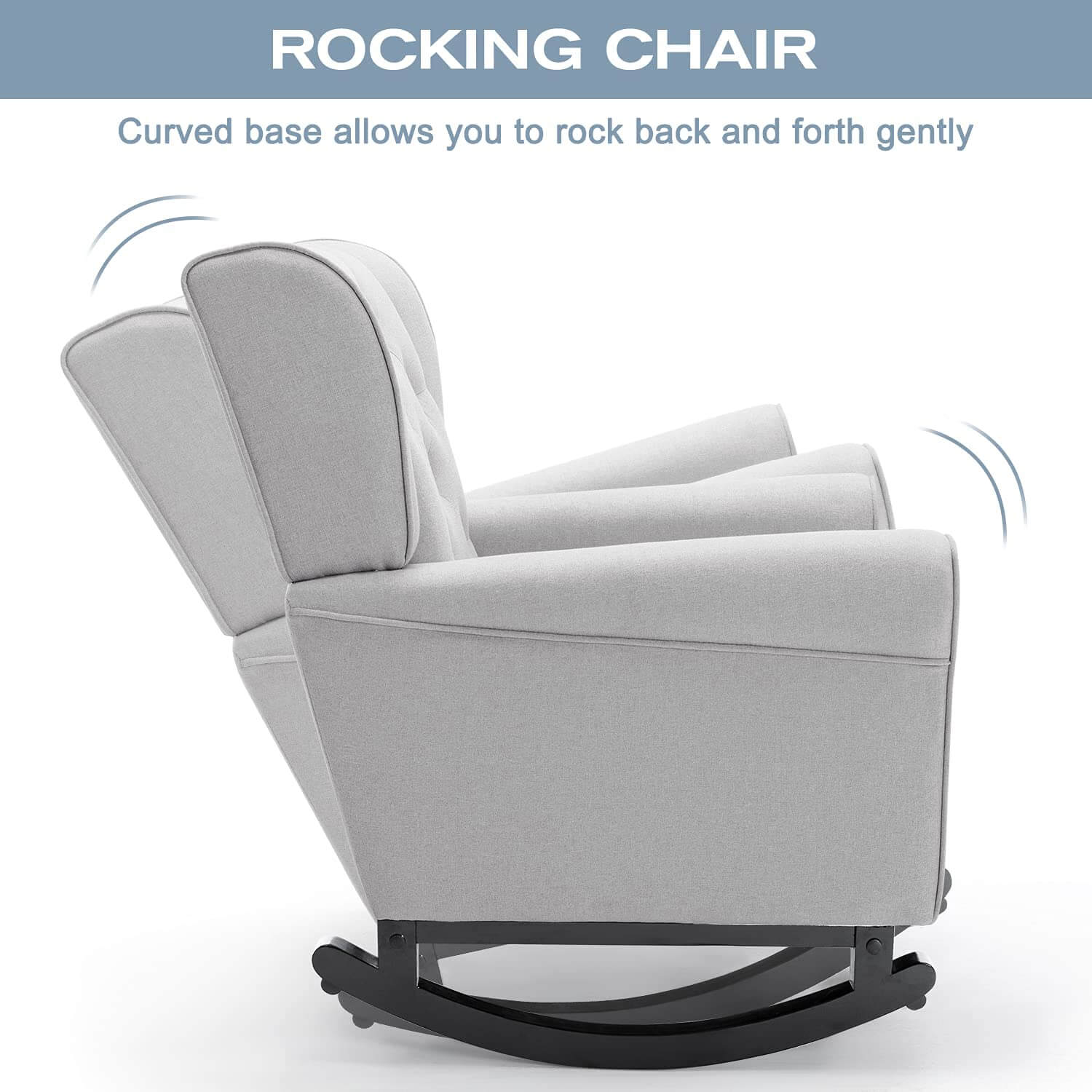 Homrest Mid Century Modern Rocking Chair, Tufted Upholstered Glider with High Back for Living Room, Gray