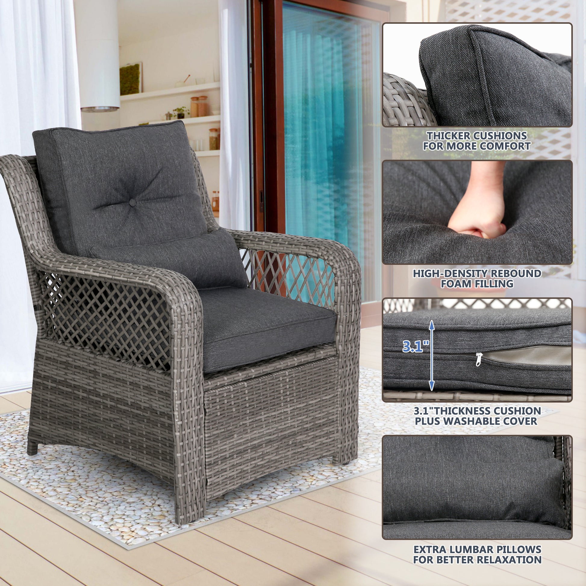 Homrest patio conversation set with ottoman, gray