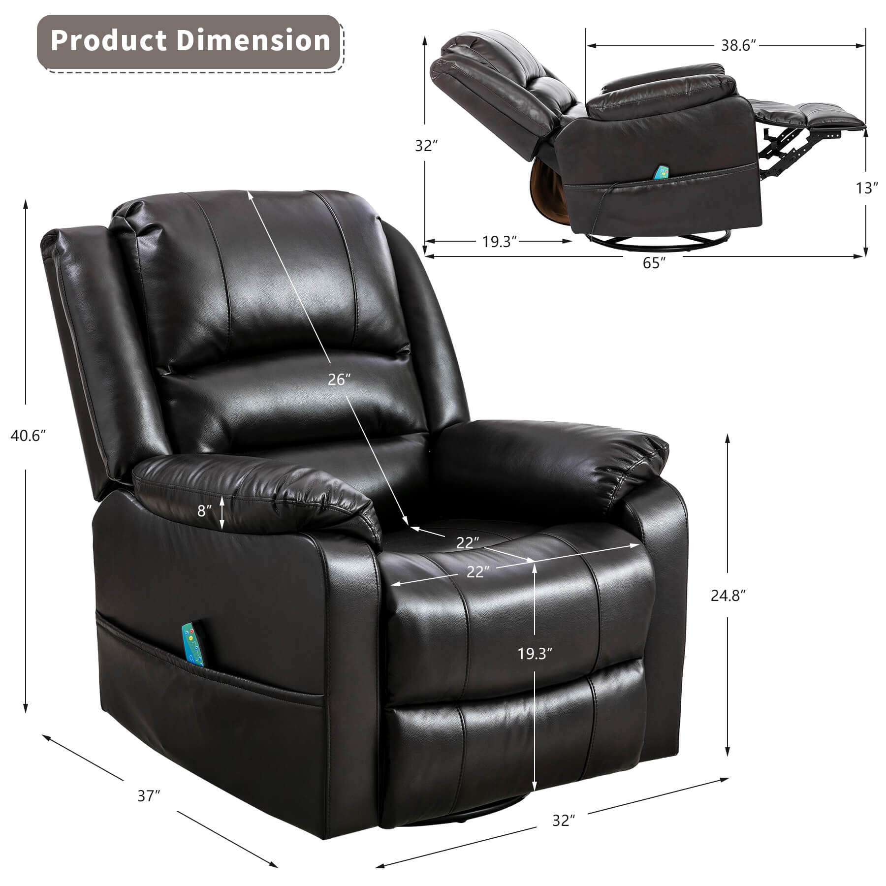 Homrest Massage Recliner Chair Breathable Faux Leather Ergonomic Lounge Chair for Living Room, Dark Brown