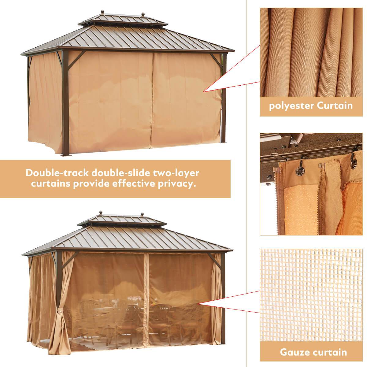  Homrest 0'x13' Hardtop Gazebo Galvanized Steel Gazebos with Netting & Curtain