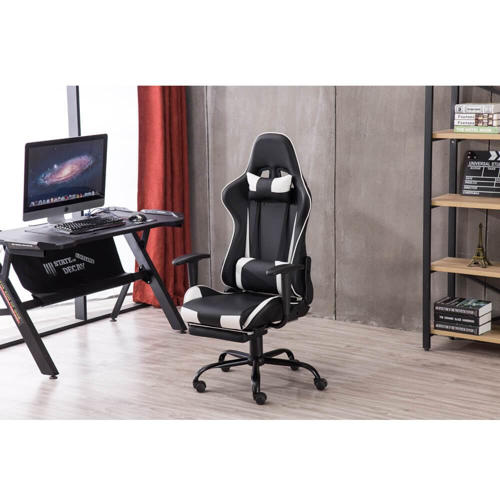 Homrest Racing Gaming Chair Faux Leather Chair Swivel Office Chair White