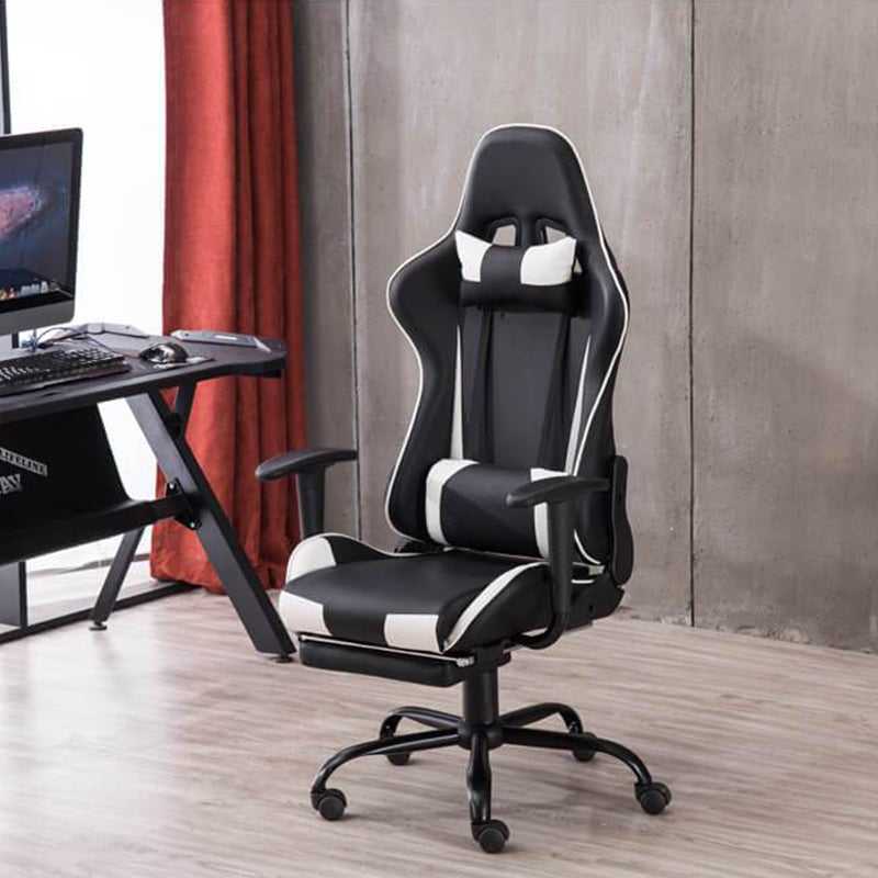 Homrest Racing Gaming Chair Faux Leather Chair Swivel Office Chair White