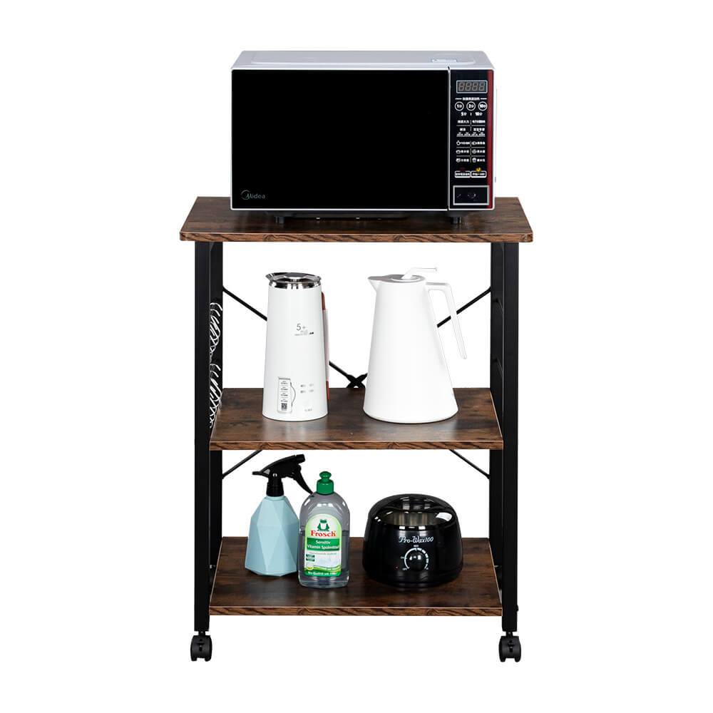 Homrest 3-Tier Kitchen Utility Microwave Oven Stand Vintage Board Top Black Metal Frame