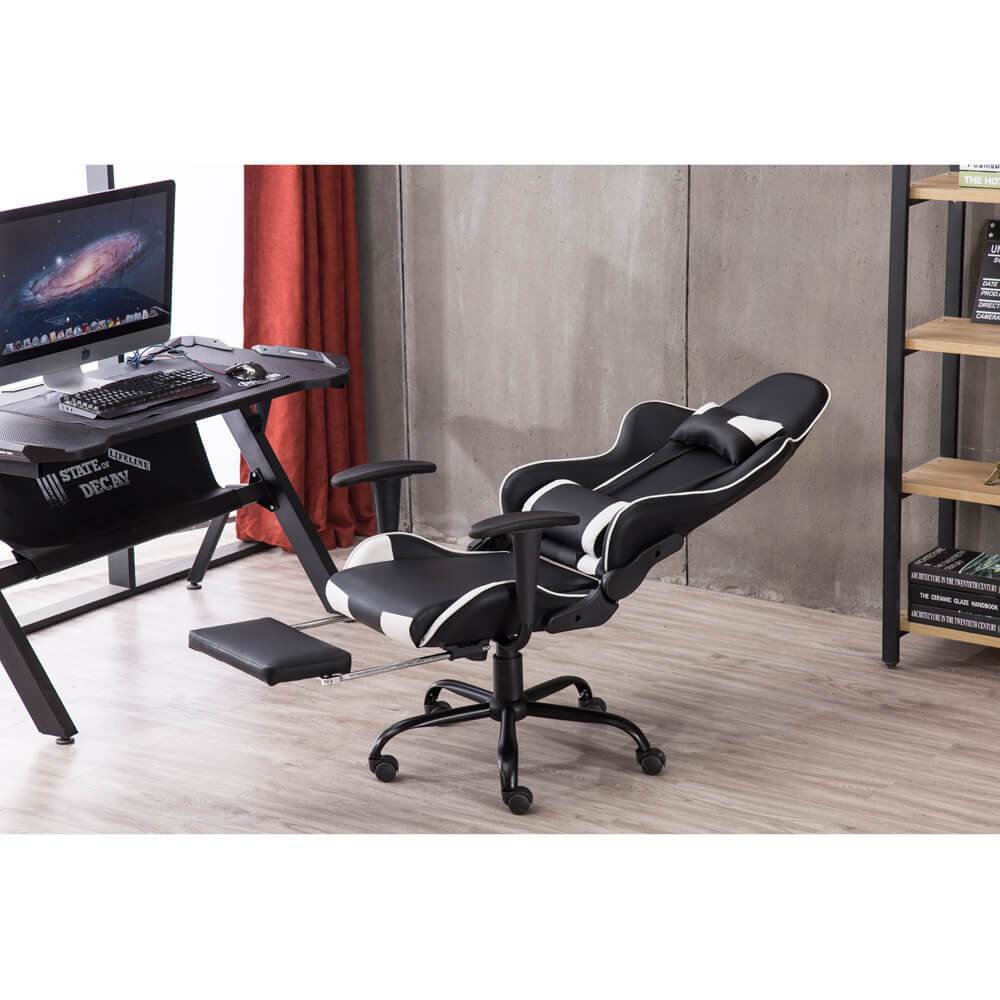Homrest Racing Gaming Chair Faux Leather Chair Swivel Office Chair White