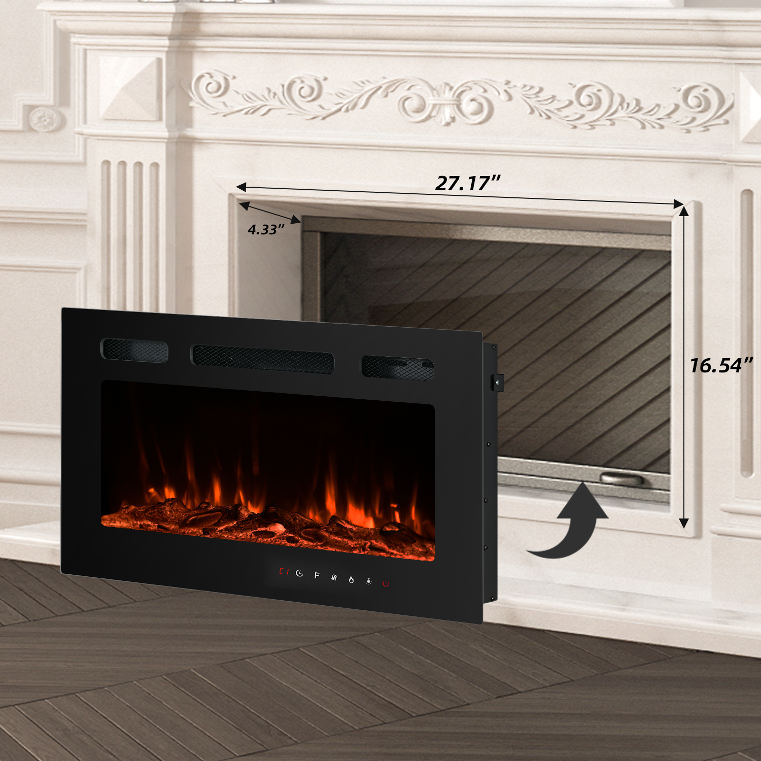 Homrest 30 inch Electric Fireplace Recessed and Wall Mounted,12 Flame Color with Remote Control