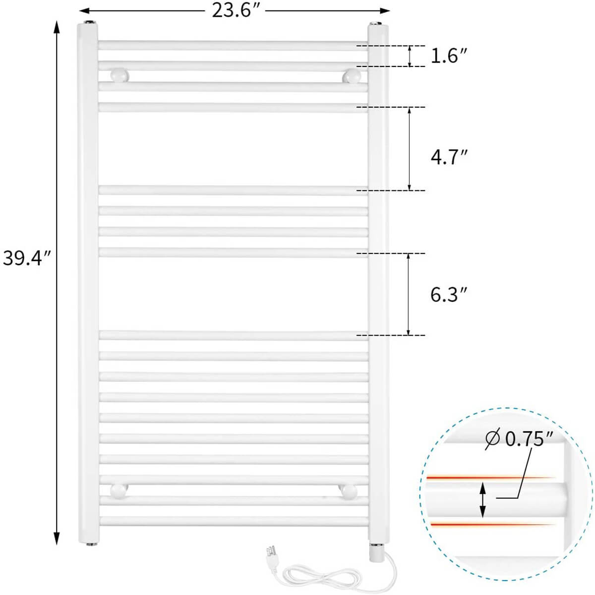 Towel Warmer Rack, Steel Heated Drying Rack Plug-in Wall Mounted Towel Warmer Rack for Bathroom (White, 18 Bar)