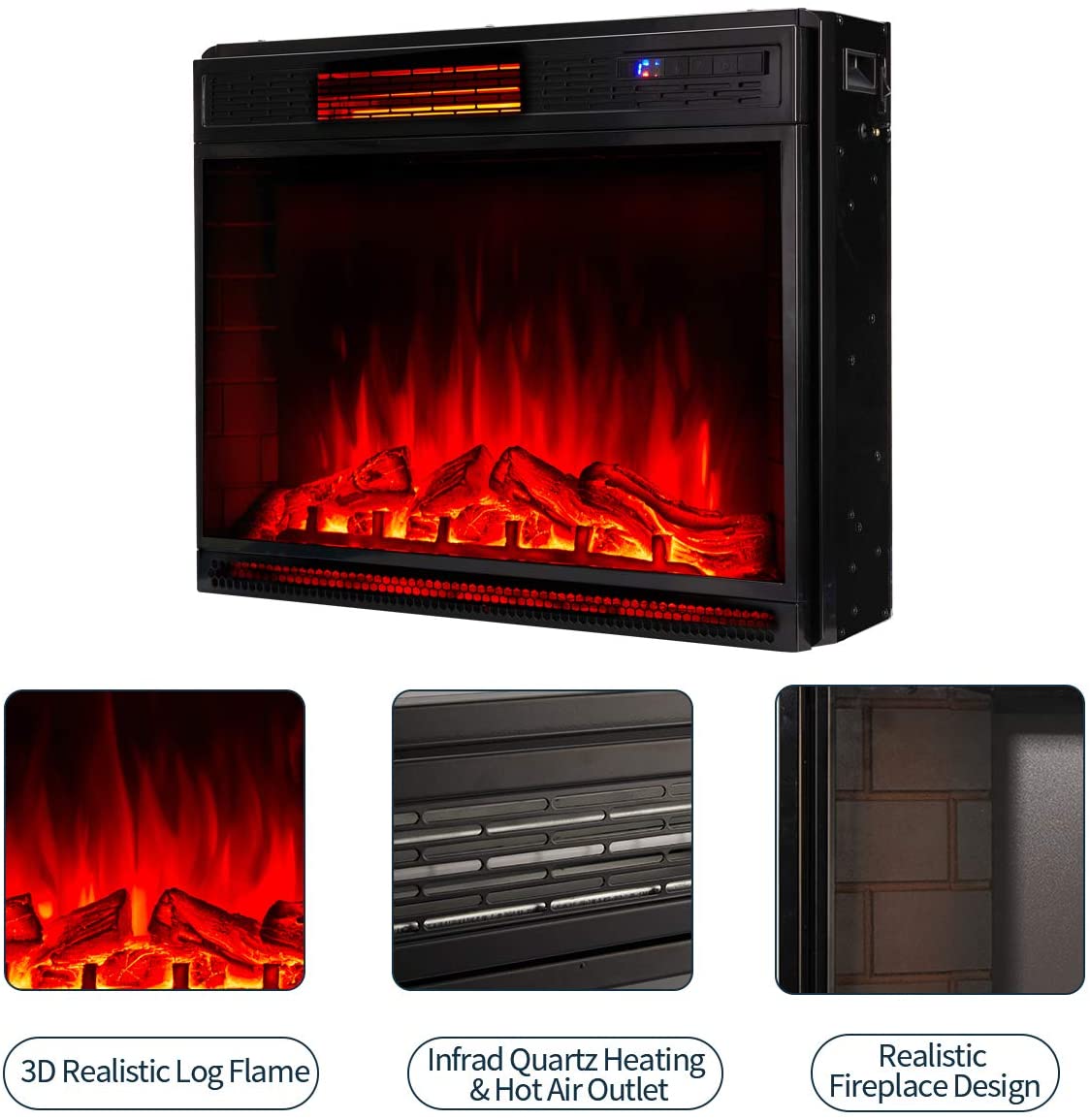  Homrest 29 Inch Electric Fireplace Insert, Recessed Mounted & Freestanding Electric Fireplace Heater with Remote Control