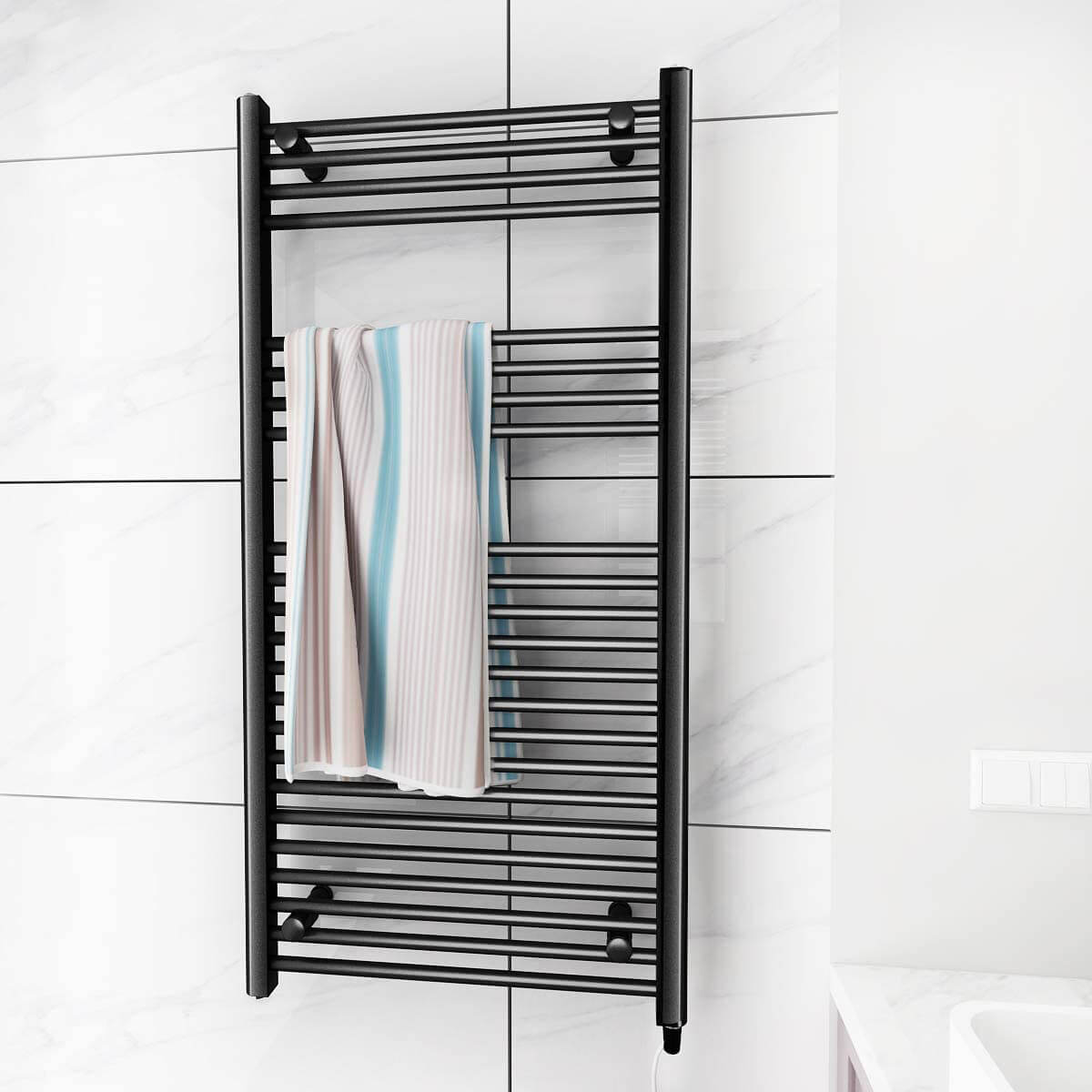 Towel Warmer Rack, Steel Heated Drying Rack Plug-in Wall Mounted Towel Warmer Rack for Bathroom (Black, 23 Bar)