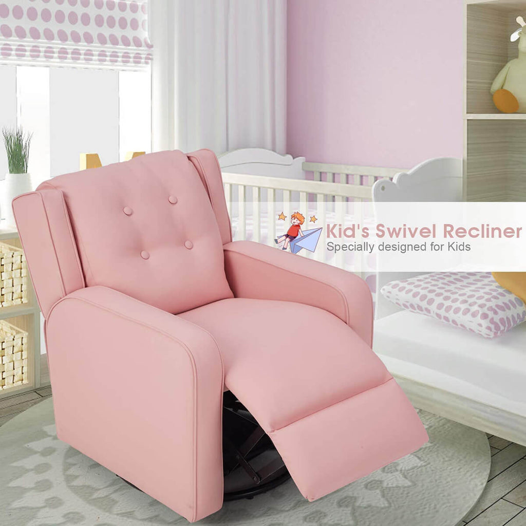 Kid's Swivel Recliner Chair, Children Recliner Faux Leather Armchair for Toddler Boys Girls, Lightweight 360 Degree Swivel Sofa Chair, Pink