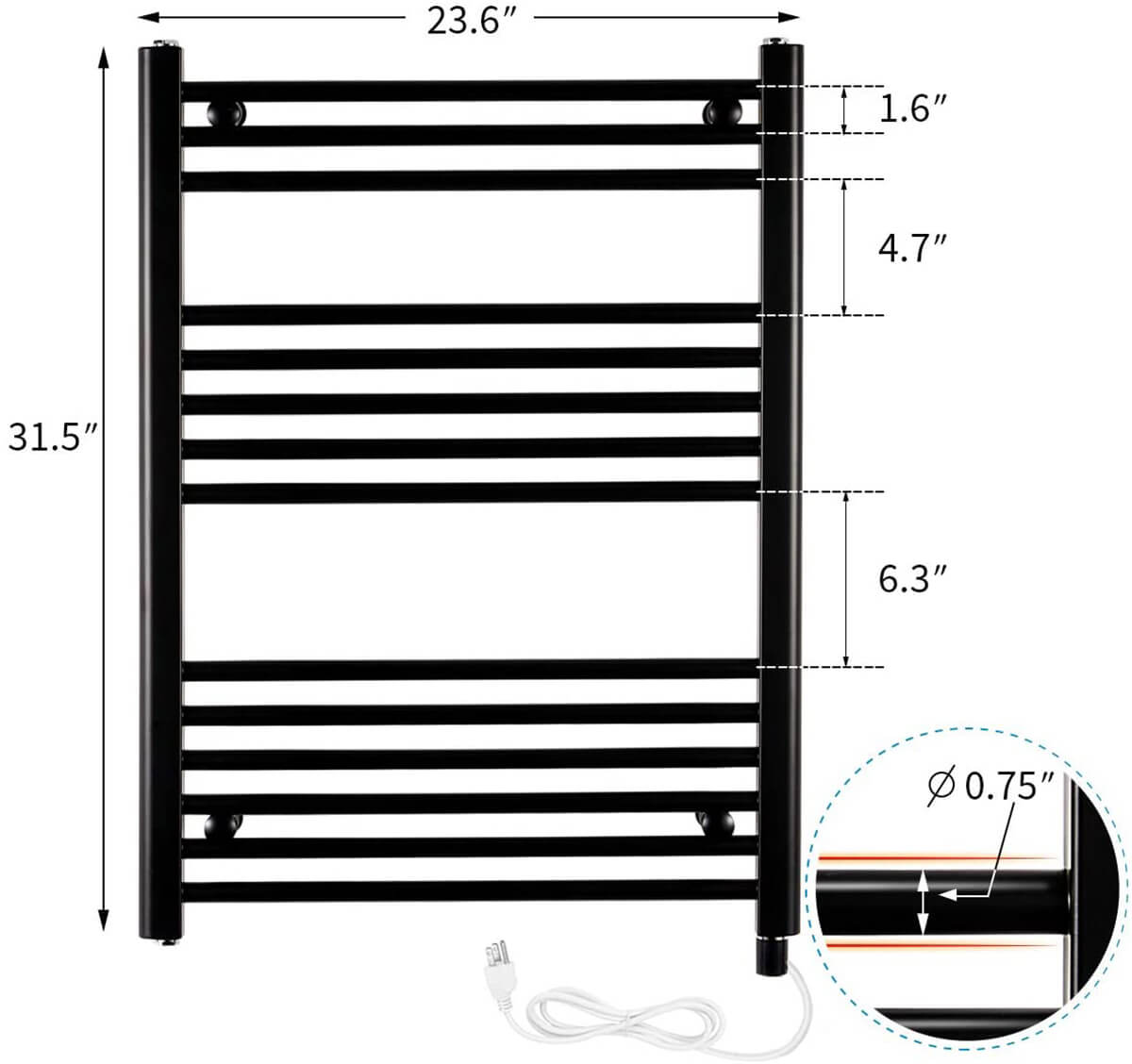 Towel Warmer Rack, Steel Heated Drying Rack Plug-in Wall Mounted Towel Warmer Rack for Bathroom (Black, 14 Bar)