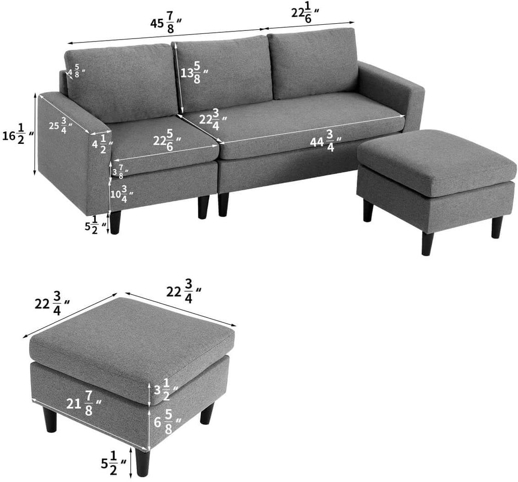 Sectional Sofa Couch Small 3 Piece Convertible LShape Couch