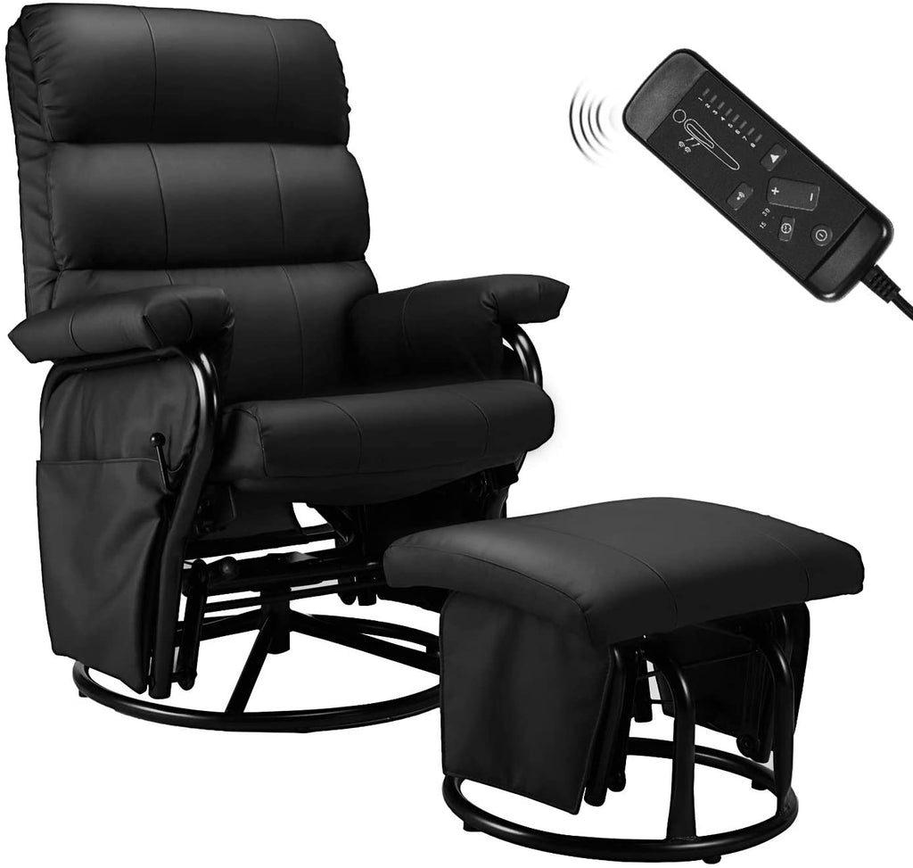 Faux Leather Glider Recliner Massage Lounge Chair Black
