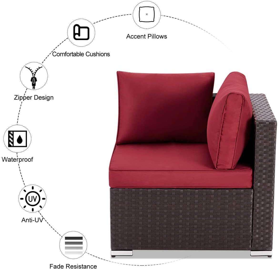 Homrest rattan sofa set, wine red