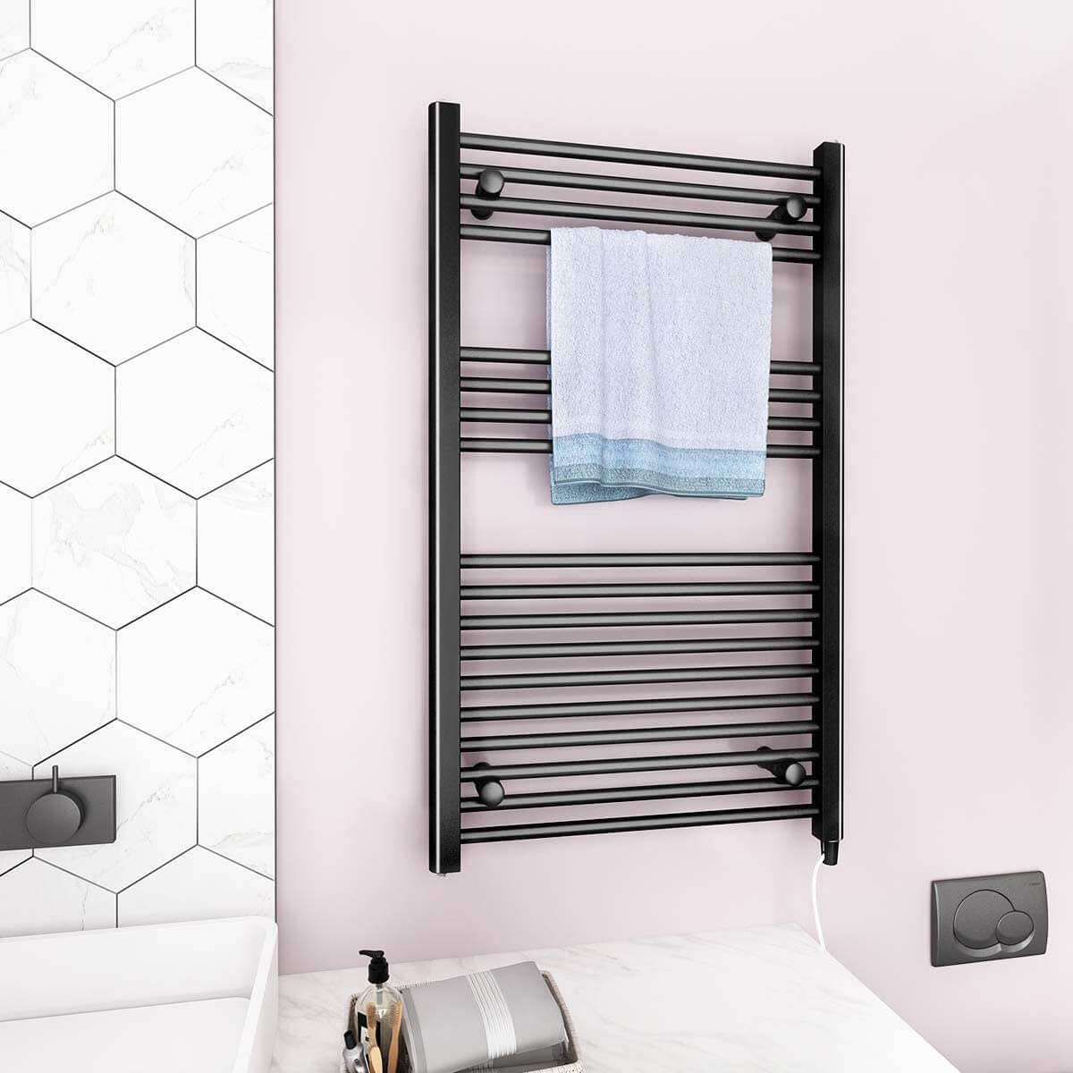 Towel Warmer Rack, Steel Heated Drying Rack Plug-in Wall Mounted Towel Warmer Rack for Bathroom (Black, 18 Bar)