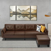 Homrest 4-Seat Sectional Sofa Convertible Couch Brown Faux Leather Reversible L-Shape Couch for Living Room, Living Room Furniture Sets with Chaise Lounge for Apartment