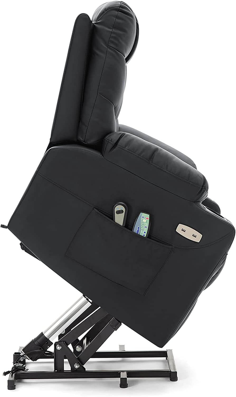 Homrest Electric Power Lift Chair Recliner Sofa for Elderly with Vibration Massage & Lumbar Heated, 2 Side Pockets & Cup Holders(Black)
