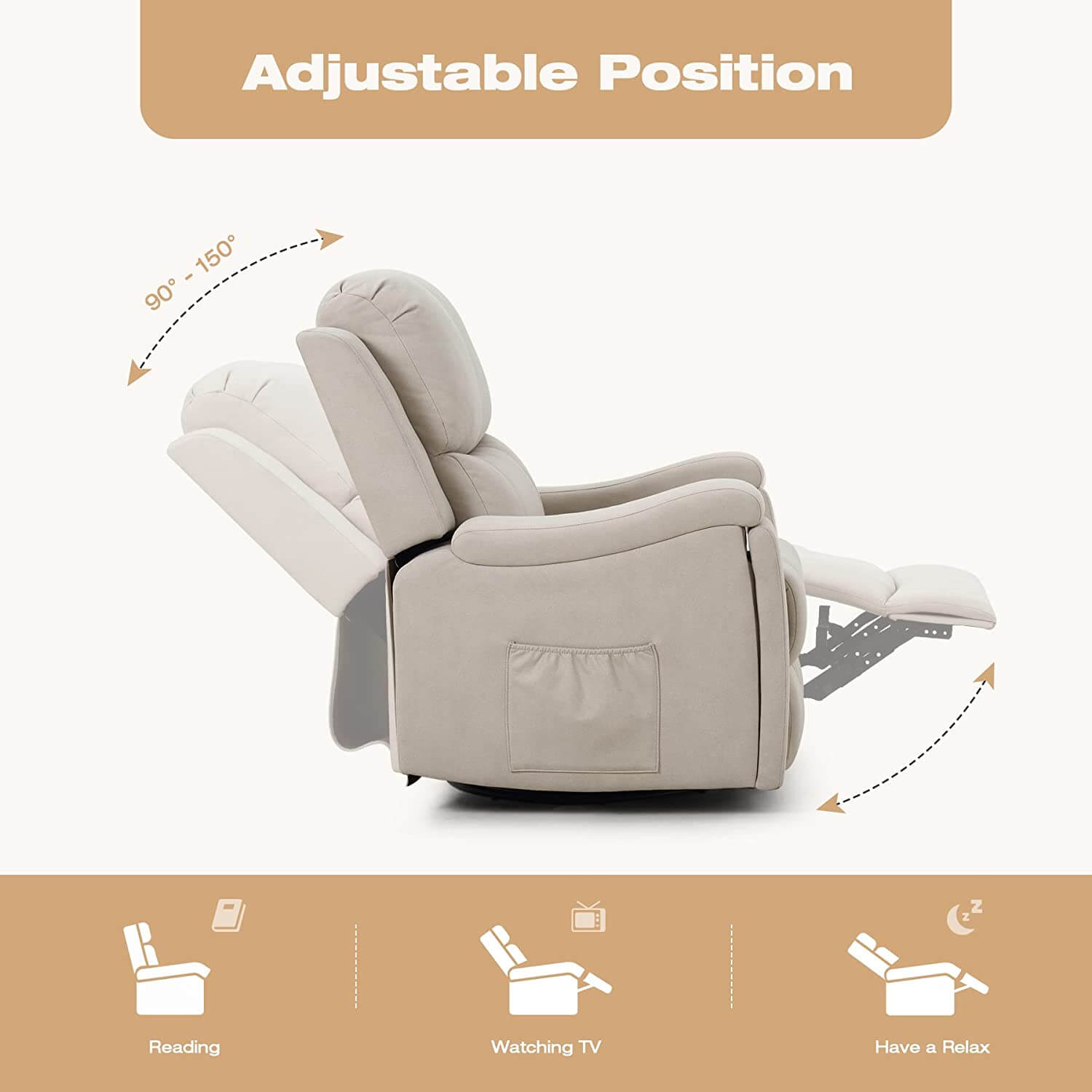 Homrest massage recliner chair, creamy white
