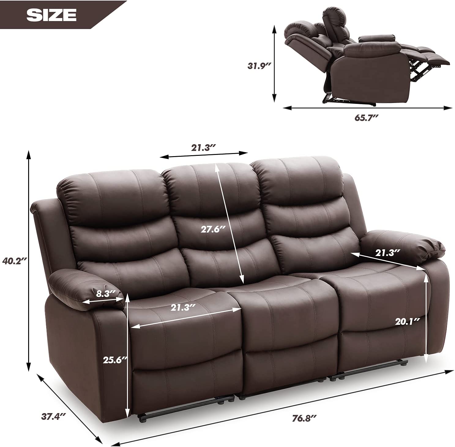 Product Dimensions of Homrest Recliner Sofa