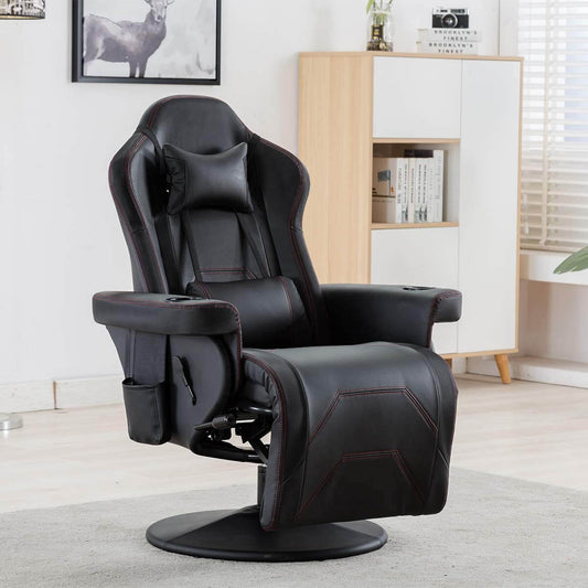 Gaming Recliner, Best Reclining Gaming Chair Racing Style with Cup Holder, Adjustable Footrest & Lumbar Support, Black