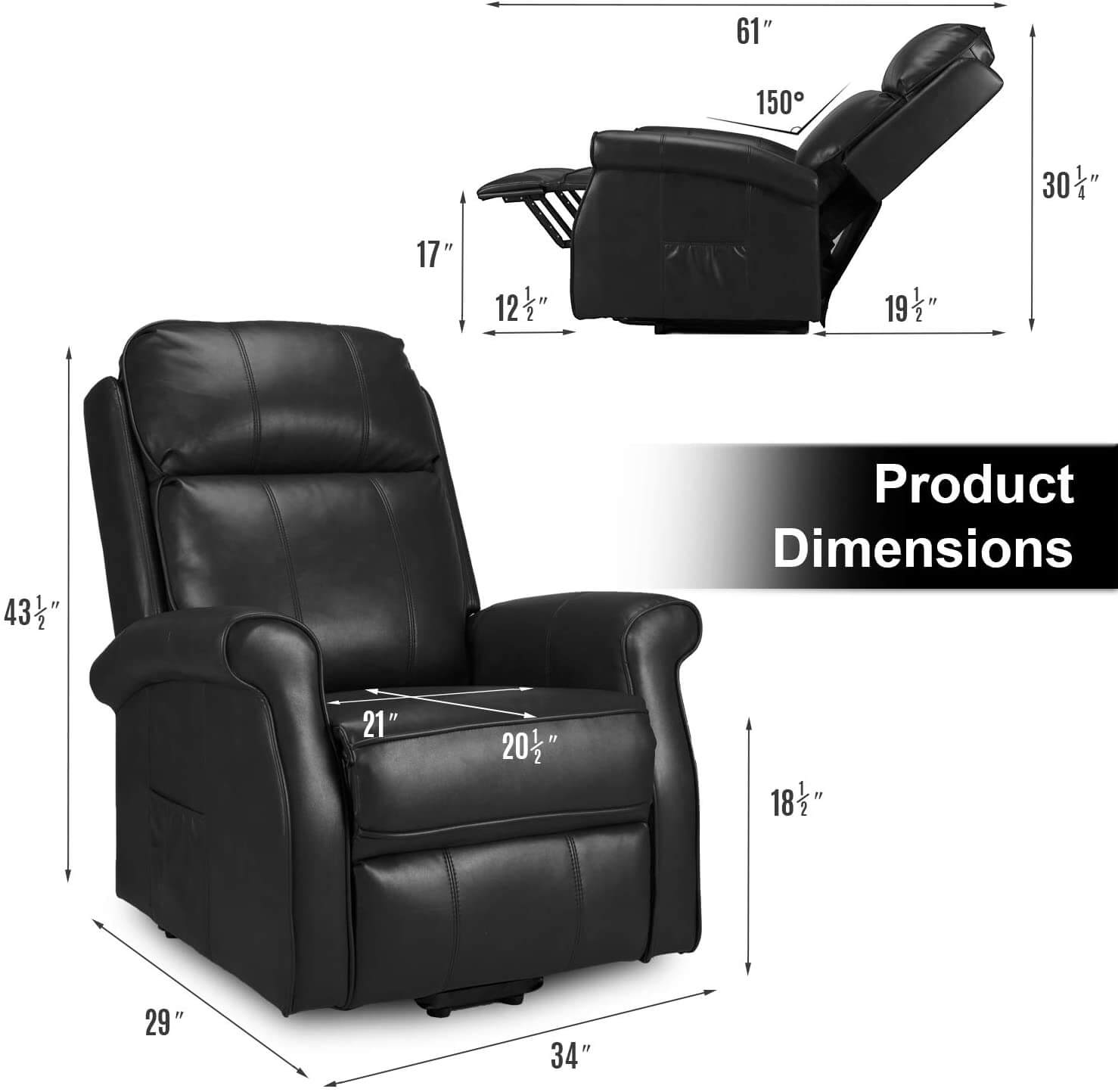 Homrest Electric Power Lift Recliner Chair, Faux Leather Electric Recliner for Elderly with Heated Vibration Massage(Black)