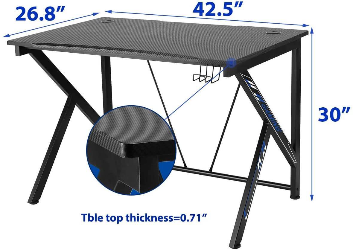 Homrest 42.5" Gaming Desk K-Shape Gaming Table Home Computer Desk with Cup Holder and Headphone Hook Gamer Workstation Game Table