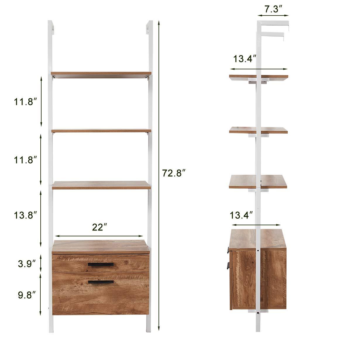 Homrest Wall Mouted Industrial 3-Tier Bookshelf with 2 Wood Drawers, White