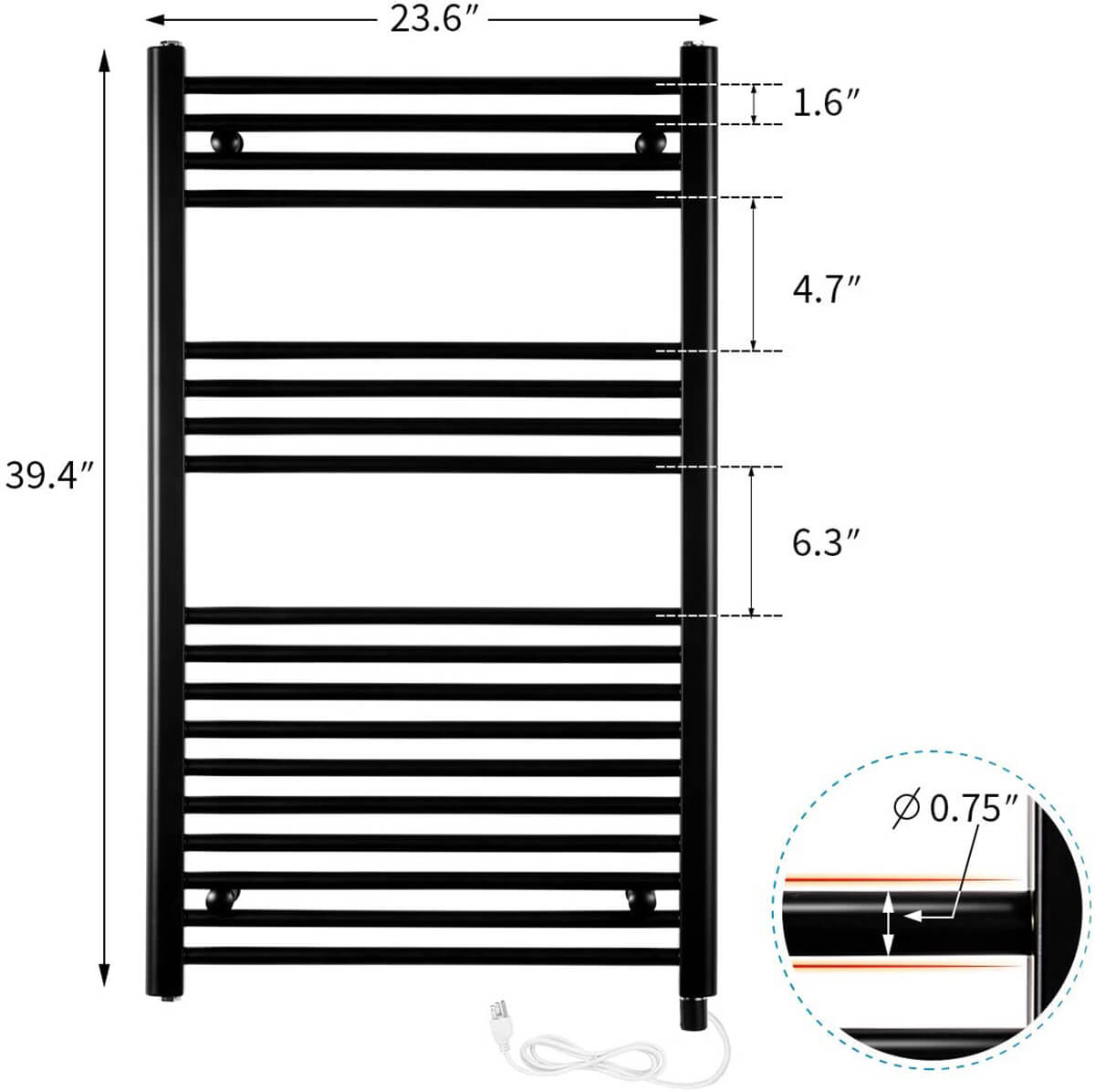 Towel Warmer Rack, Steel Heated Drying Rack Plug-in Wall Mounted Towel Warmer Rack for Bathroom (Black, 18 Bar)