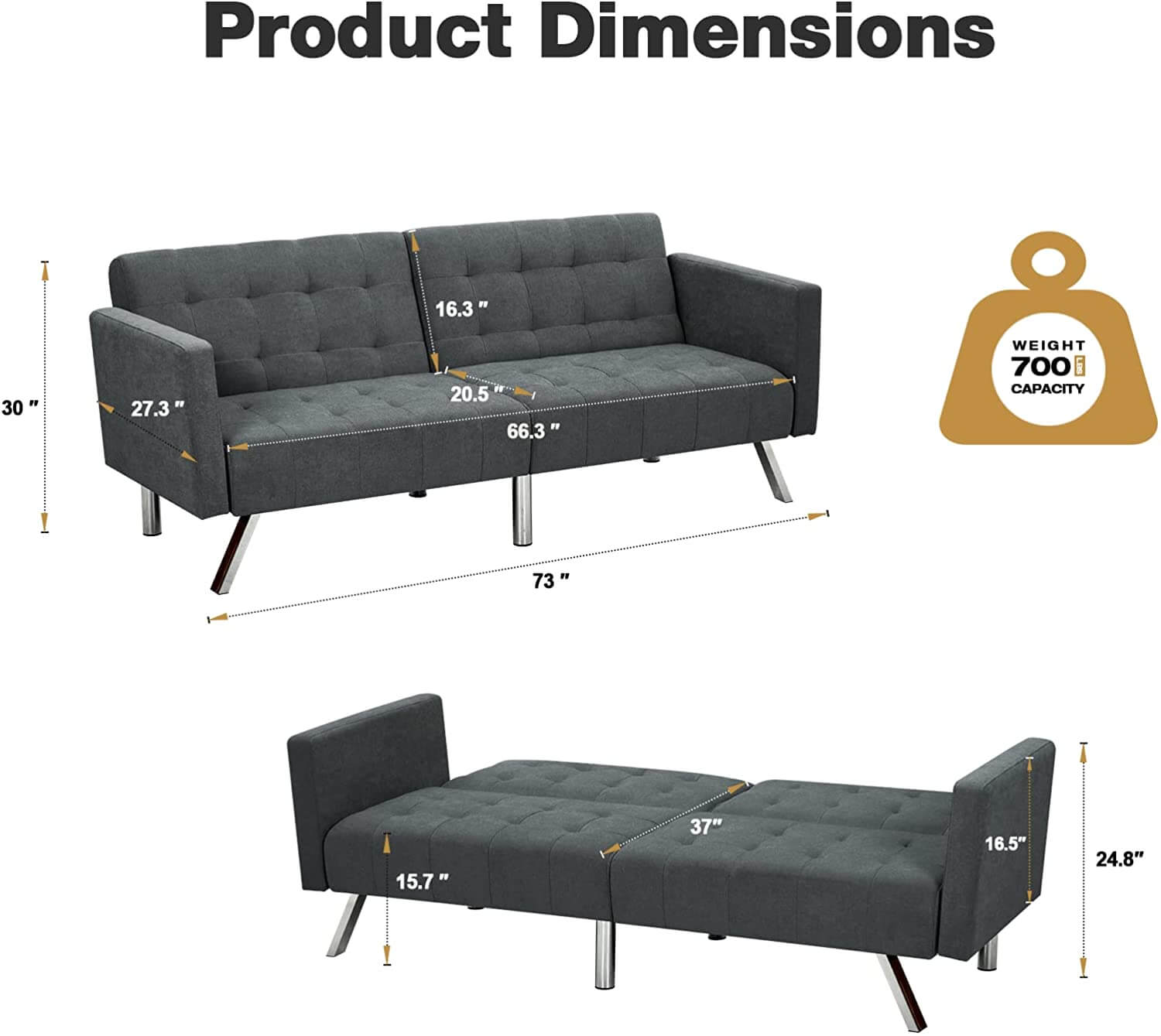 Product dimensions of Homrest sofa bed