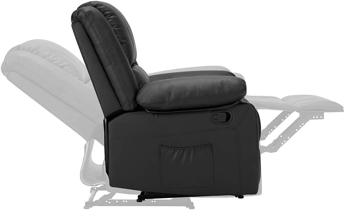 Recliner Chair with Massage Heated Function, Modern PU Leather Lounge Chair with Side Pocket, Single Sofa Seat Living Room Chair, Black