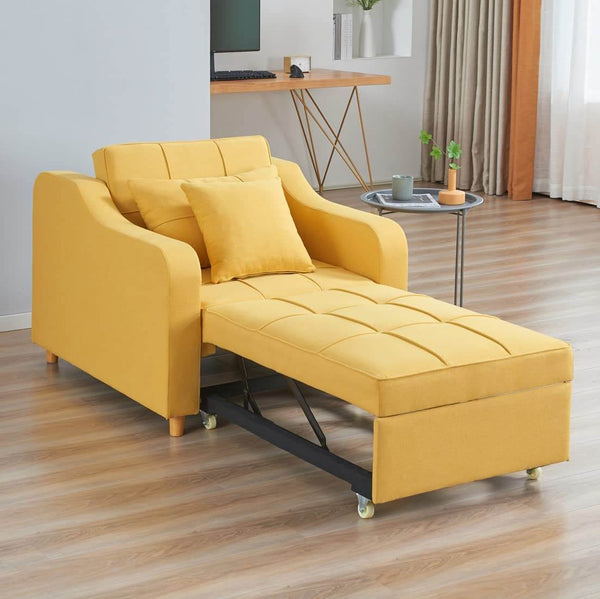 Set of 2 Upgrade Sofa Bed 3-in-1 Convertible Chair Multi-Functional Sofa Bed Adjustable Recliner(Yellow)