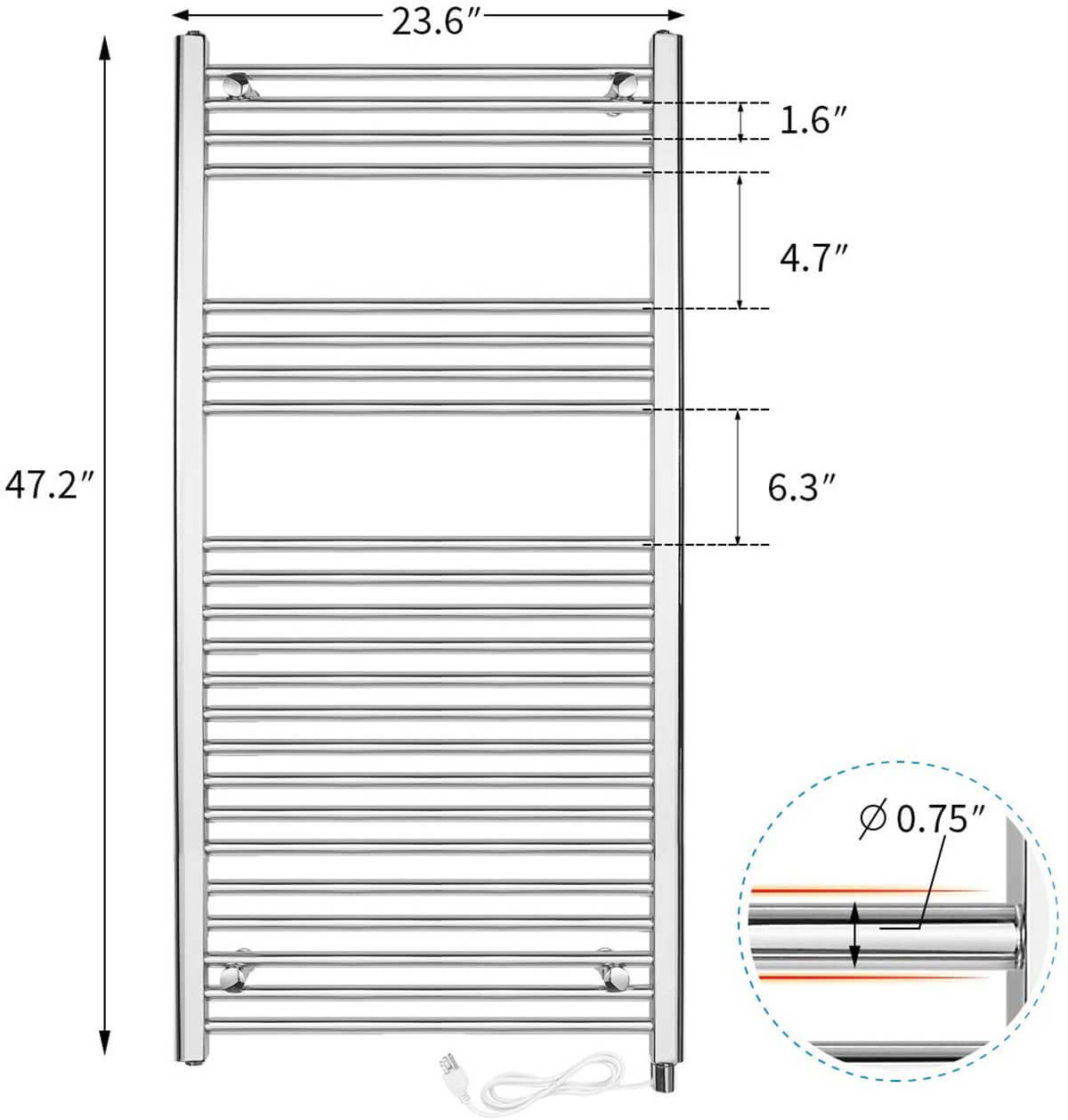Towel Warmer Rack, Steel Heated Drying Rack Plug-in Wall Mounted Towel Warmer Rack for Bathroom (Silver, 23 Bar)