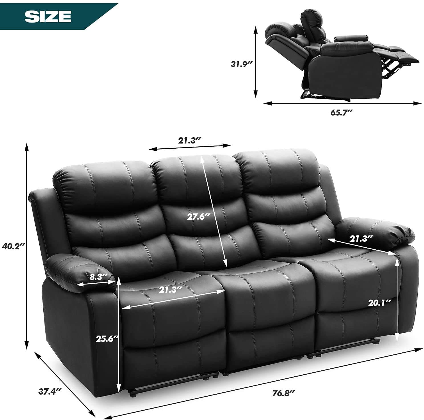 Product Dimensions of Homrest Recliner Sofa