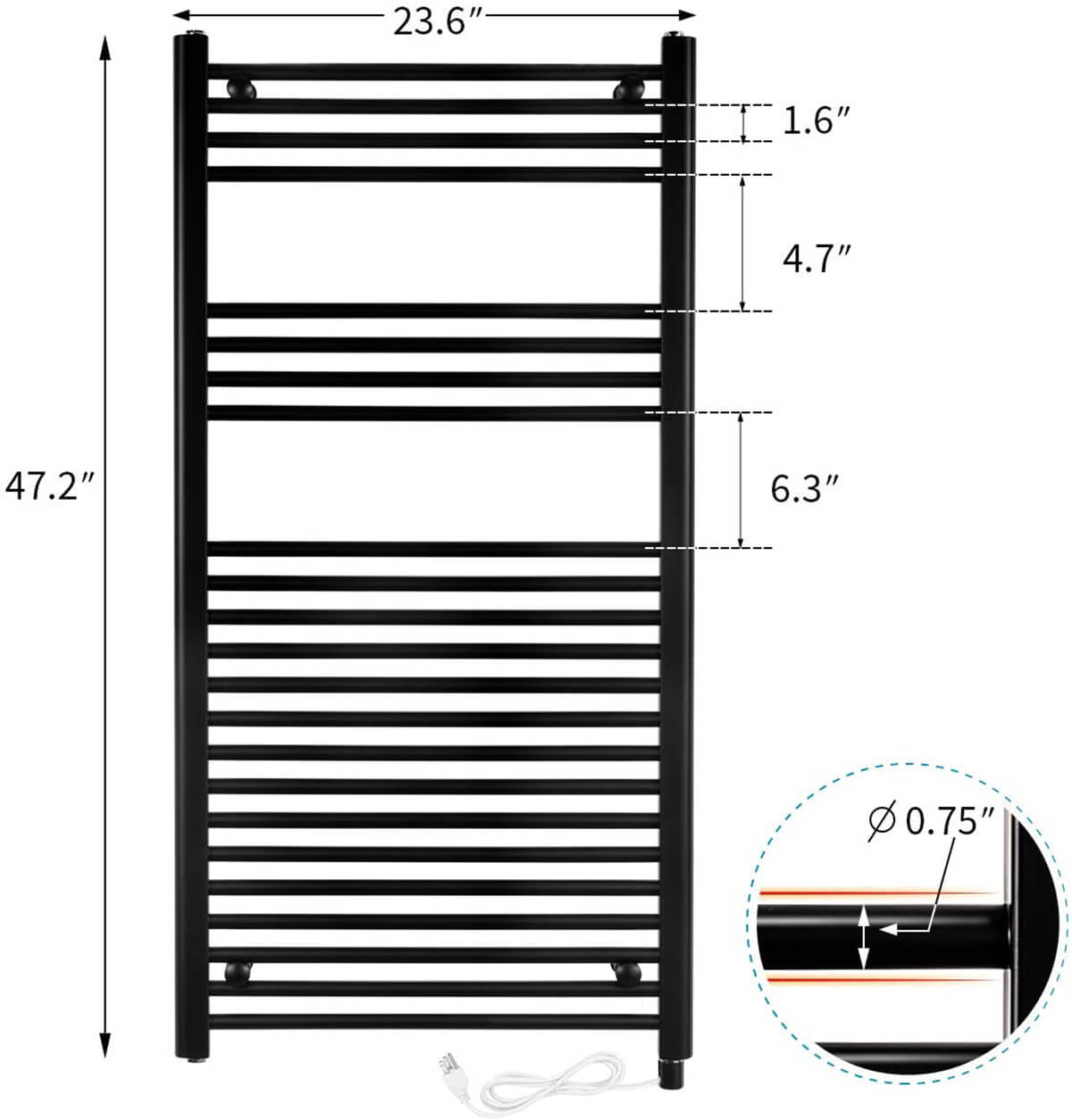 Towel Warmer Rack, Steel Heated Drying Rack Plug-in Wall Mounted Towel Warmer Rack for Bathroom (Black, 23 Bar)