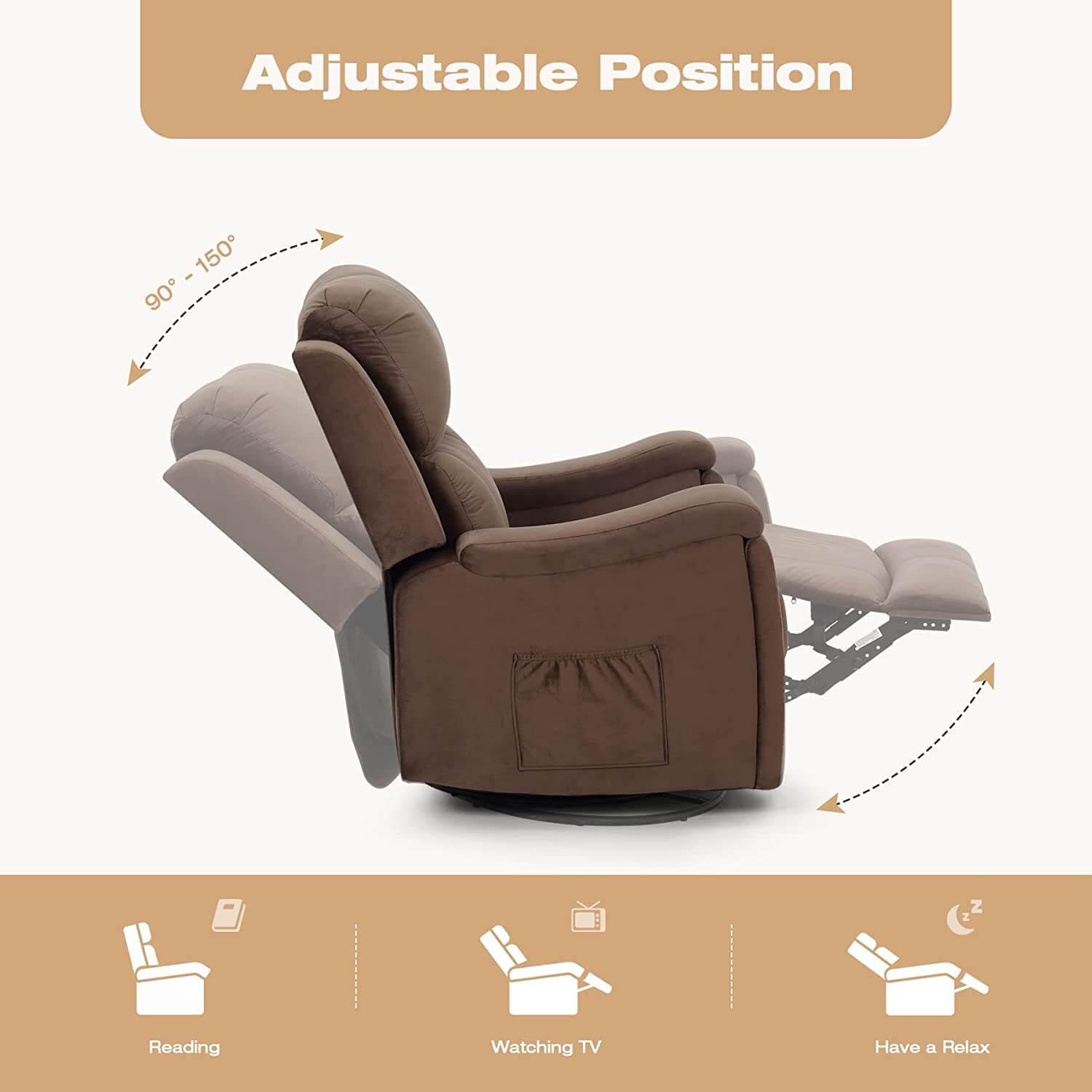 Adjustable massage recliner chair for living room, dark brown | Homrest furniture