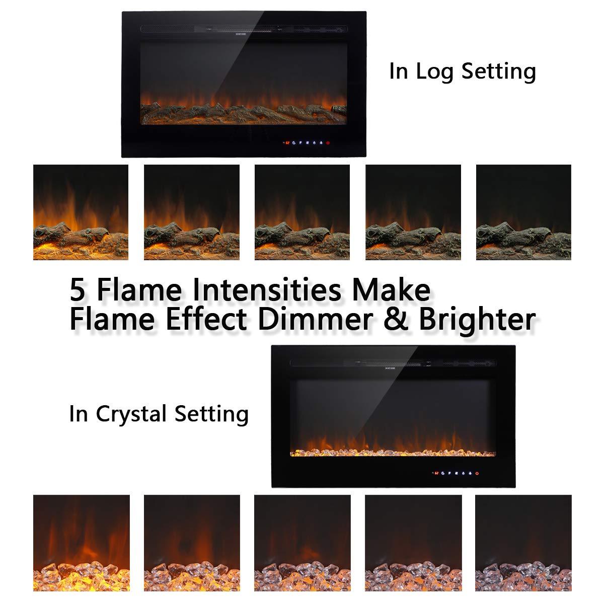 Homrest 36" Recessed Mounted Electric Fireplace Insert with Touch Screen Control Panel, Remote Control, 750/1500W, Black