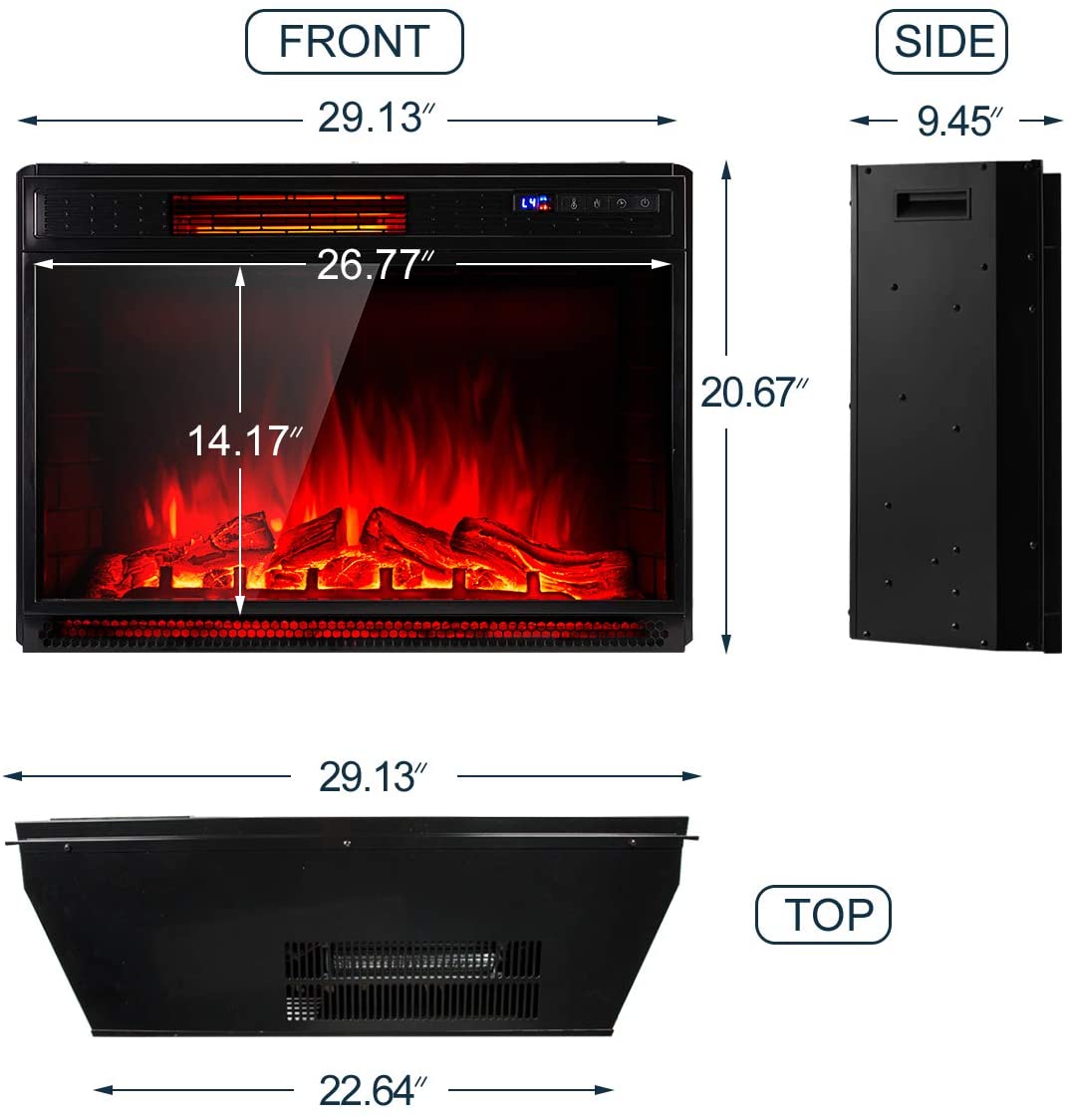  Homrest 29 Inch Electric Fireplace Insert, Recessed Mounted & Freestanding Electric Fireplace Heater with Remote Control
