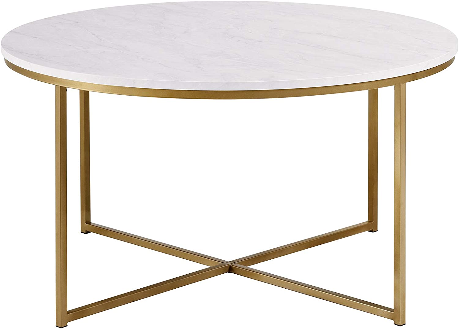 Modern Round Coffee Accent Table Living Room, Marble/Gold