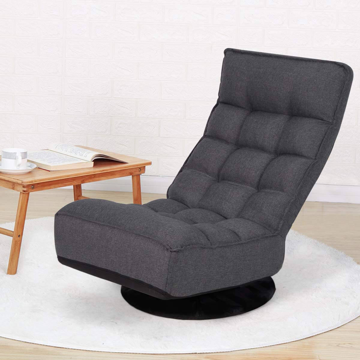 Homrest 360-Degree Swivel Floor Sofa, High Back Folding Floor Gaming Chair, Floor Lounger Adjustable Sleeper Recliner for Teens&Adults, Gray