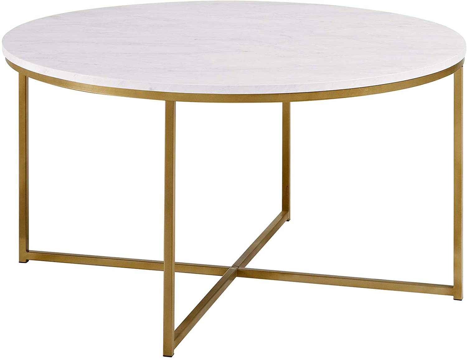 Modern Round Coffee Accent Table Living Room, Marble/Gold