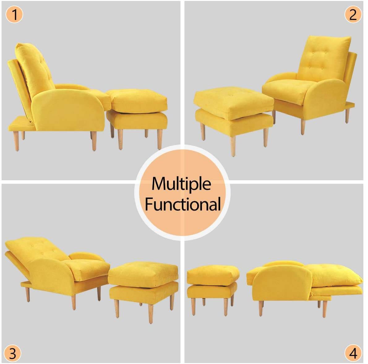 Sofa Chair with Ottoman Fabric Lounge Recliner Adjustable Backrest