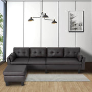 Homrest 4-Seat Sectional Sofa Convertible Couch Black Reversible L-Shape Couch for Living Room, Living Room Furniture Sets with Chaise Lounge for (Black Coffee)