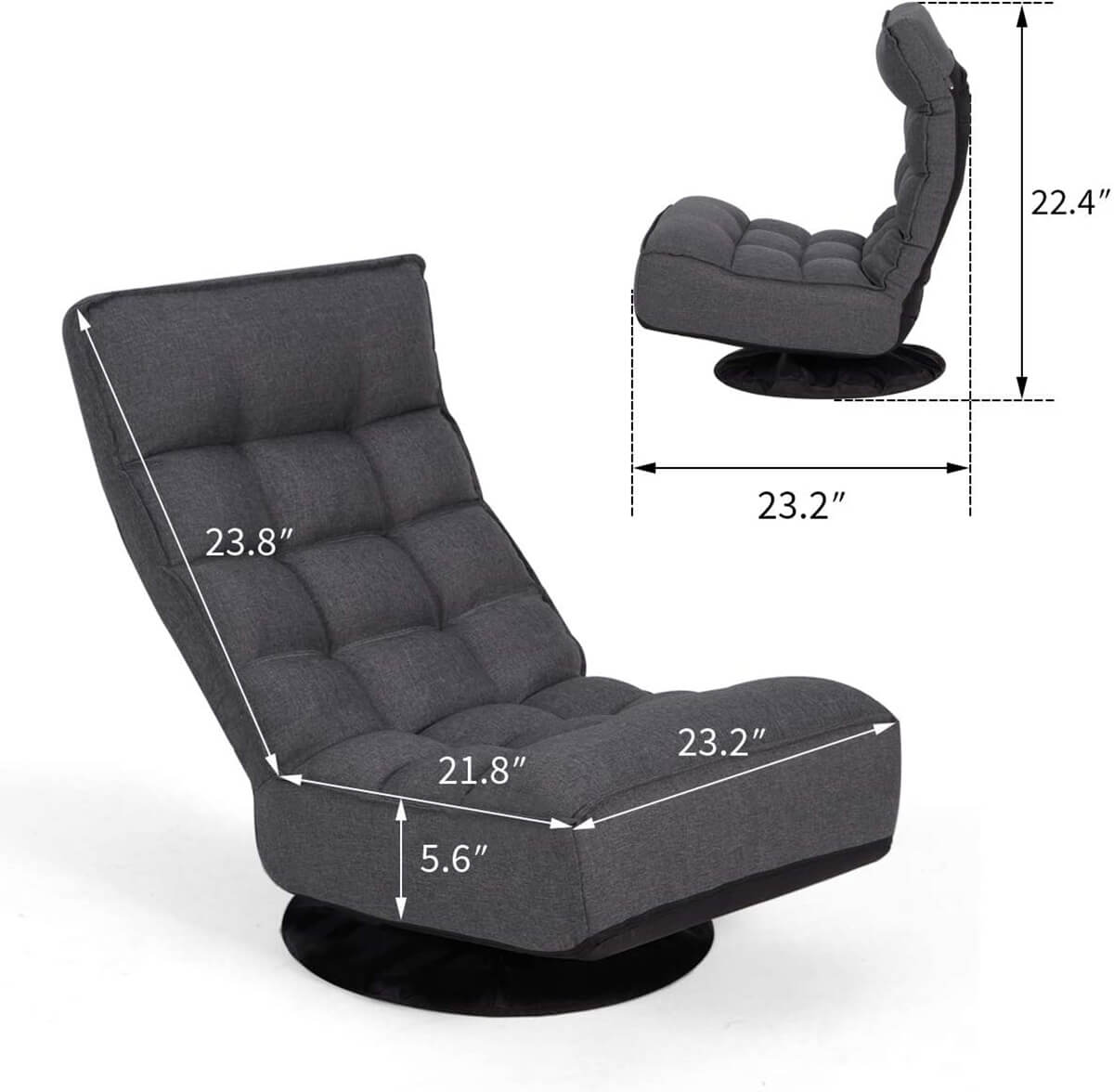Homrest 360-Degree Swivel Floor Sofa, High Back Folding Floor Gaming Chair, Floor Lounger Adjustable Sleeper Recliner for Teens&Adults, Gray