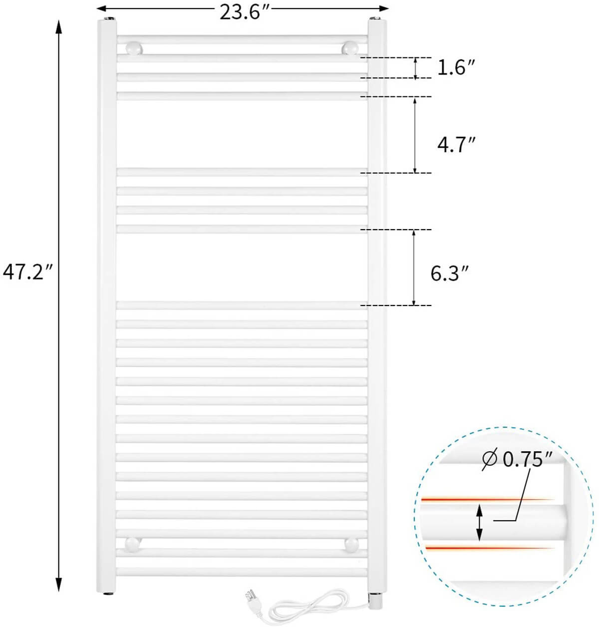 Towel Warmer Rack, Steel Heated Drying Rack Plug-in Wall Mounted Towel Warmer Rack for Bathroom (White, 23 Bar)