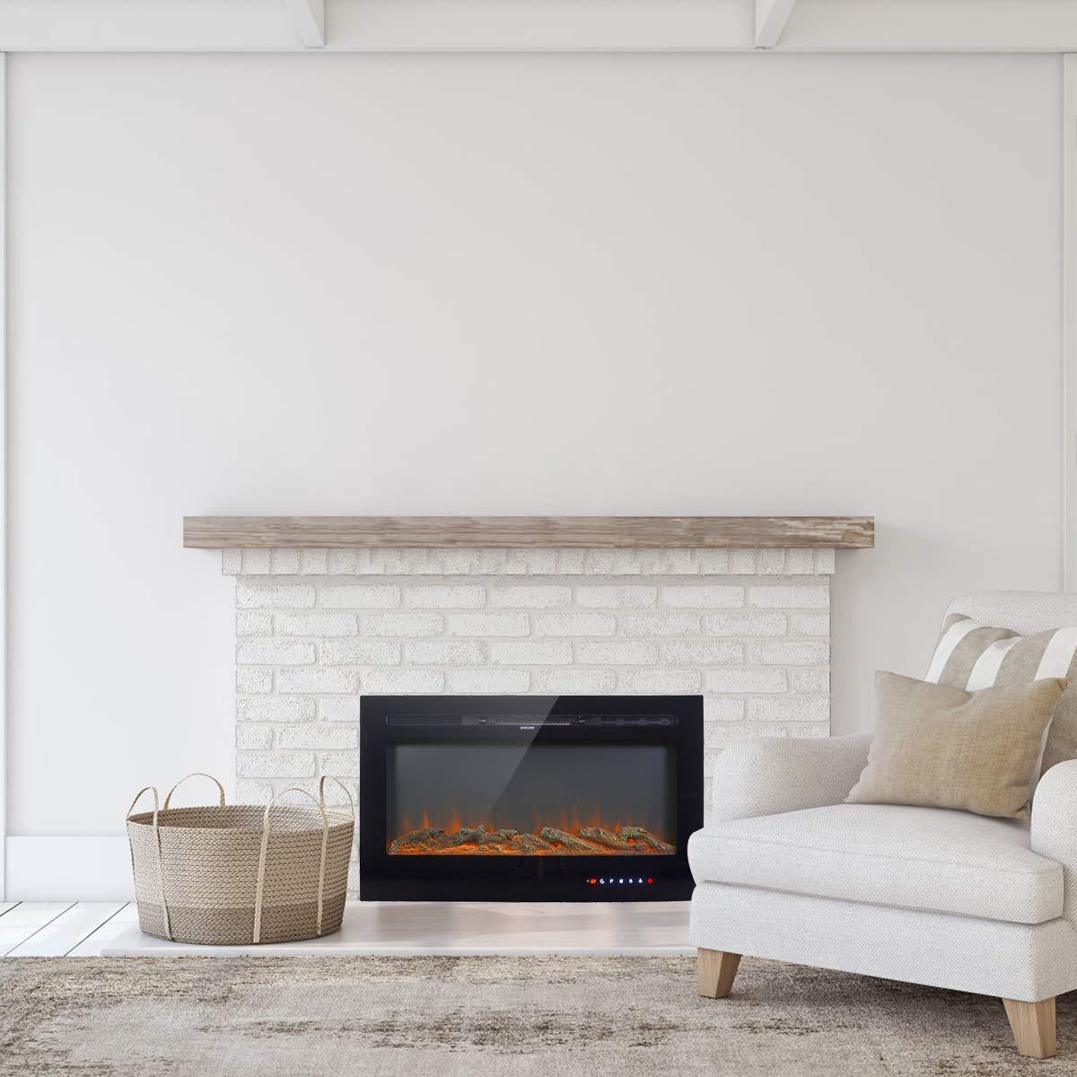 Homrest 36" Recessed Mounted Electric Fireplace Insert with Touch Screen Control Panel, Remote Control, 750/1500W, Black