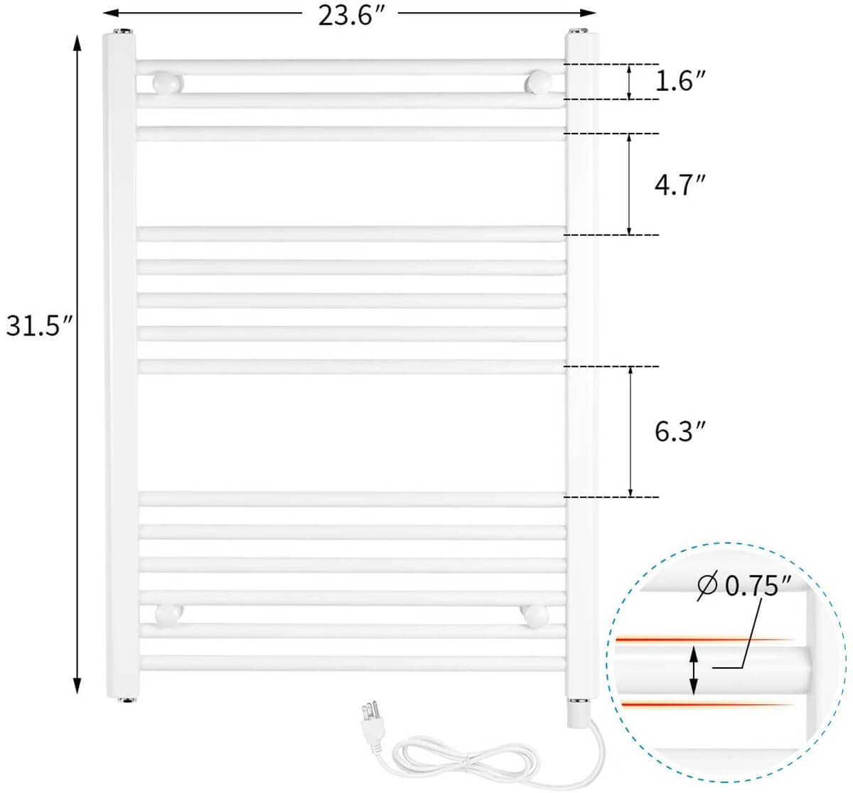Towel Warmer Rack, Steel Heated Drying Rack Plug-in Wall Mounted Towel Warmer Rack for Bathroom (White, 14 Bar)