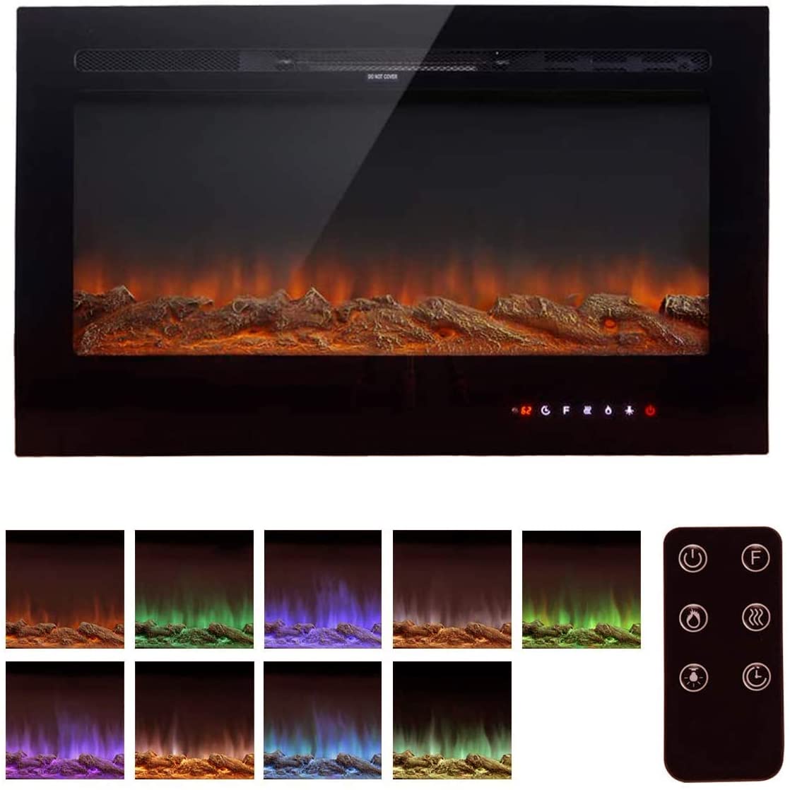 Homrest 36" Recessed Mounted Electric Fireplace Insert with Touch Screen Control Panel, Remote Control, 750/1500W, Black