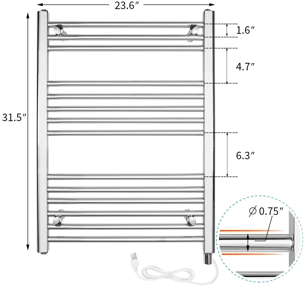 Towel Warmer Rack, Steel Heated Drying Rack Plug-in Wall Mounted Towel Warmer Rack for Bathroom (Silver, 14 Bar)